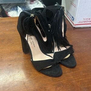Paul Andrew for J Crew Fringe Black Suede Heels Sandals E1918 $450